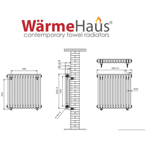 Warmehaus Traditional Double Column Black Radiator 600x605mm