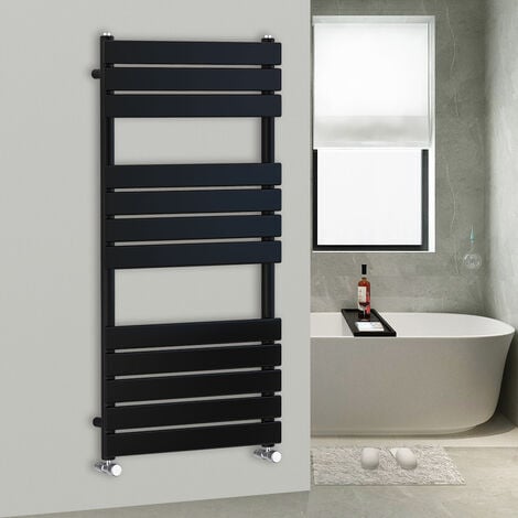 WarmeHaus 1200x600mm Flat Panel Heated Towel Rail Central Heating Towel Warmer for Bathroom Kitchen Black