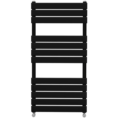 WarmeHaus 1200x600mm Flat Panel Heated Towel Rail Central Heating Towel Warmer for Bathroom Kitchen Black