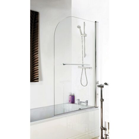 Aquariss 1435mm Frameless Round Hinged Bath Shower Screen Door Chrome 6mm Safety Glass Panel with Towel Rail (1/3)