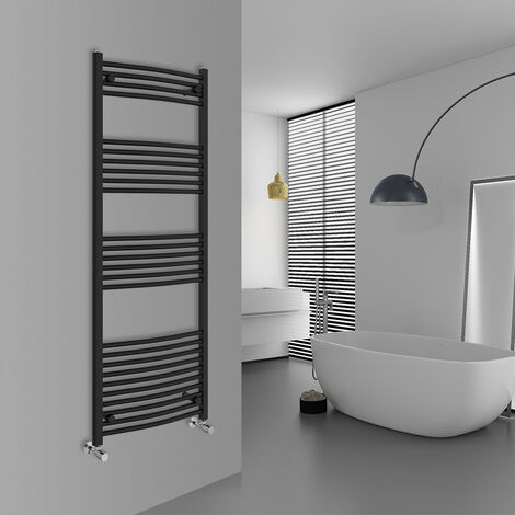 WarmeHaus Curved Black Bathroom Ladder Radiator 1600x600mm (1/5)