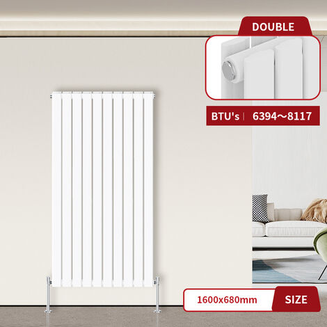 Warmehaus Flat Panel Radiator White Vertical 1600 x 680mm Double