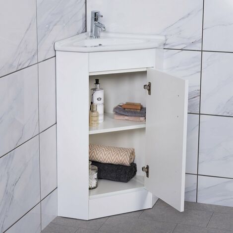 Bathroom White Corner Freestanding Vanity Unit Sink Storage 550mm