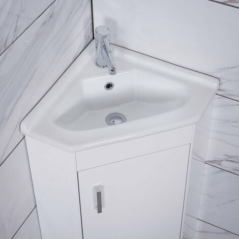 Bathroom White Corner Freestanding Vanity Unit Sink Storage 550mm