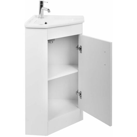 Bathroom White Corner Freestanding Vanity Unit Sink Storage 550mm