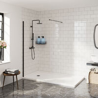 Aquariss Walkin Shower Enclosure 8mm Easy Clean Glass Shower Screen Panel with Stainless Steel Support Bar Black Frame Clear Glass - 1000mm