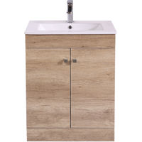 600mm 2 Door Oak Effect Wash Basin Cabinet Vanity Sink Unit Bathroom Furniture