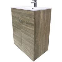 600mm 2 Door Grey Oak effect Wash Basin Cabinet Vanity Sink Unit Bathroom Furniture