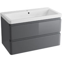 Wall Hung Drawer Vanity Unit Basin Bathroom Storage Furniture 800mm Gloss Grey