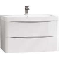 Wall Hung 2 Drawer Vanity Unit Basin Bathroom Furniture 800mm Gloss White
