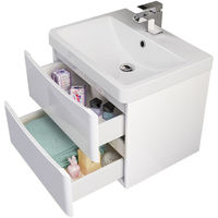Wall Hung 2 Drawer Vanity Unit Basin Bathroom Furniture 600mm Gloss White