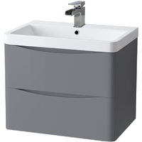 Wall Hung 2 Drawer Vanity Unit Basin Bathroom Furniture 600mm Gloss Grey