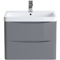 Wall Hung 2 Drawer Vanity Unit Basin Bathroom Furniture 600mm Gloss Grey