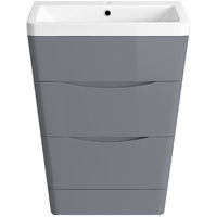 Floor Standing Drawer Vanity Unit Basin Bathroom Storage Furniture 600mm Gloss Grey