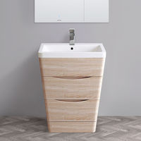 Floor Standing Drawer Vanity Unit Basin Bathroom Storage Furniture 600mm Light Oak Effect