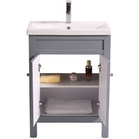 Bathroom Grey Vanity Sink Unit Basin Floor Standing Storage Furniture 600mm