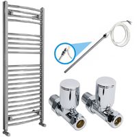 Chrome Electric or Dual Fuel Heated Towel Rail Radiator Kit 1100x500 with Straight Valves