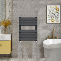 WarmeHaus Minimalist Heated Towel Rail Radiator Bathroom Flat Panel Black 650 x 500mm