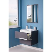 Cubic Grey 605mm Wall Hung Double Drawer Vanity Unit Basin with FREE Mirror