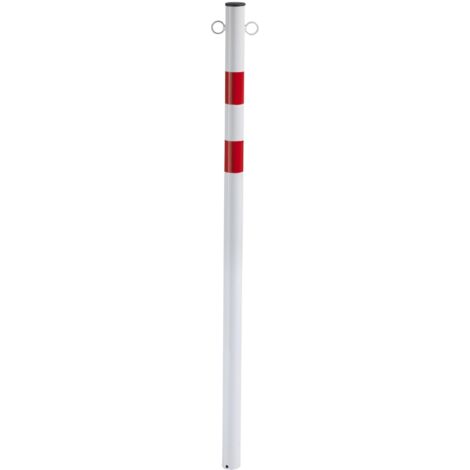 Andrys - Poteau de Signalisation avec Autocollants Réfléchissants Rouges, Avec Anneaux pour Chaîne, à Encastrer, avec Tube en PVC Noir, en Acier, Couleur Blanche et Rouge, Dimensions 6 x 120 cm, Diamè