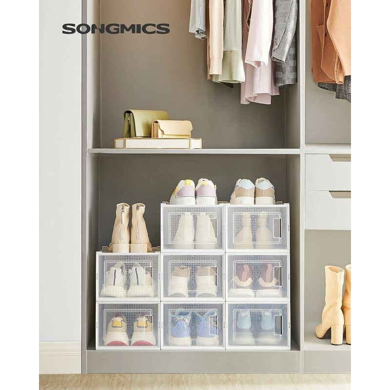 Zapatero estrecho de 6 niveles, pequeño soporte apilable para zapatos,  zapatero blanco para dormitorio, organizador de plástico para armario,  entrada
