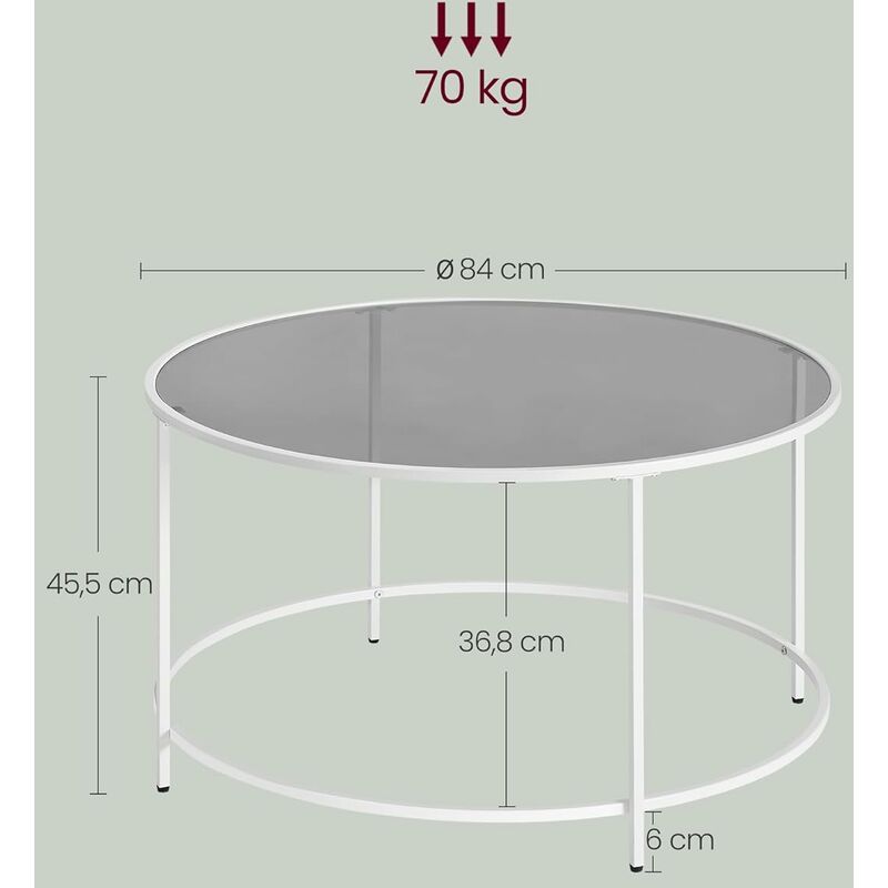 VASAGLE Mesa Centro Redonda Vidrio