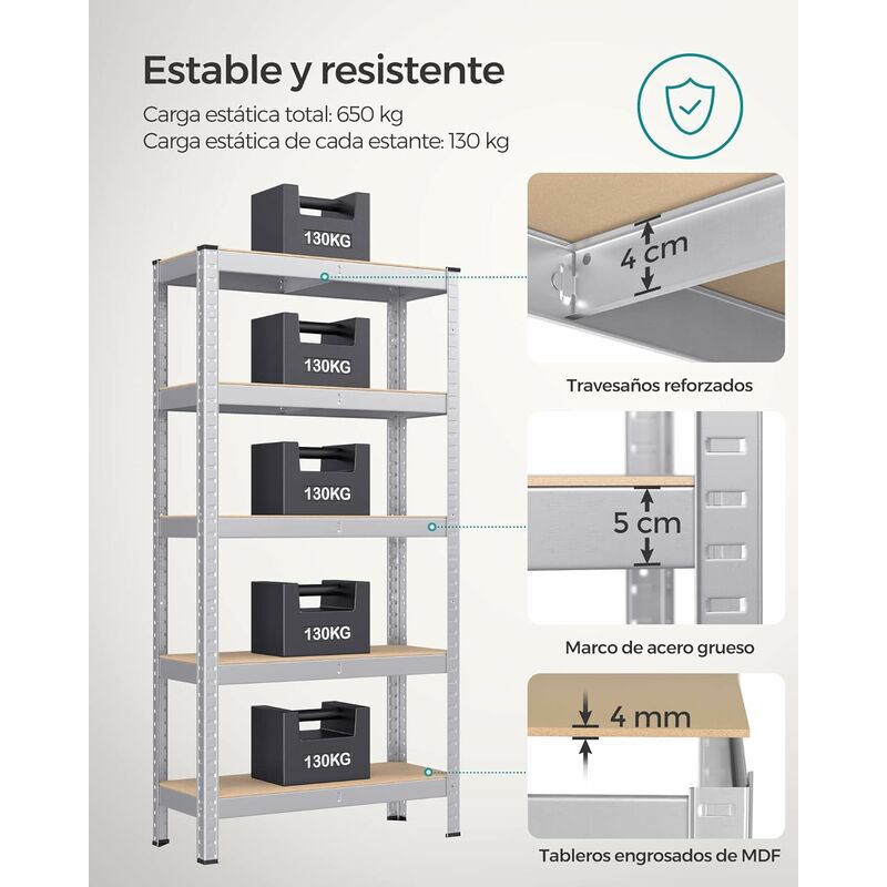 Estantería de almacenamiento de garaje de gran tamaño resistente,  estantería de metal ajustable de 5 niveles, estantes multiusos, sótano de  almacén