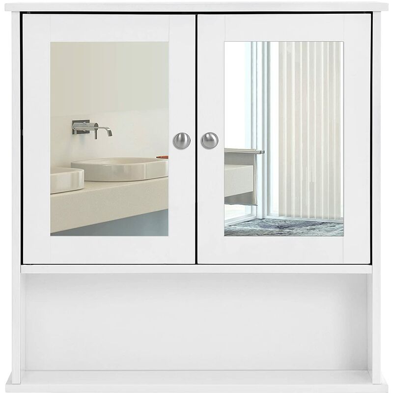 Armario para baño Organizador con 2 puertas y espejo 56 x 13 x 58cm Blanco LHC002