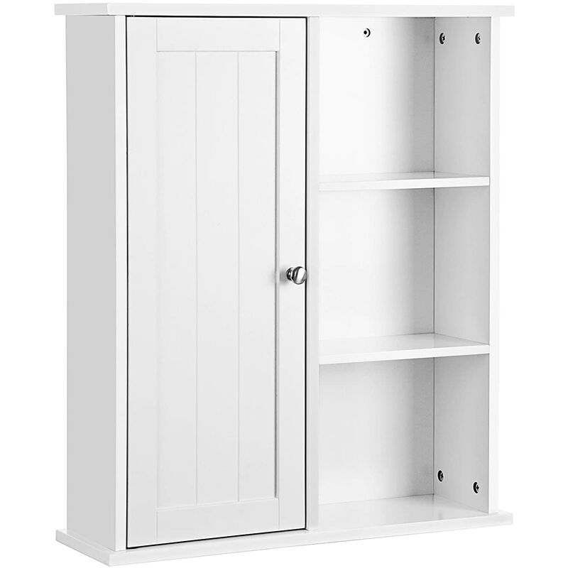 VASAGLE Armario de Pared Armario suspendido Armario Colgante Armario de Baño Botiquín Armario Lateral 1 Puerta y estantes Balda Ajustable sin Espejo Blanco 60 x 18 x 71cm por SONGMICS BBC20WT