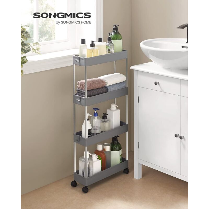 SONGMICS Carrito Auxiliar con Ruedas de 4 Niveles, Carrito Cocina Plástico,  Carrito Estrecho de Almacenamiento, Ahorra Espacio, para Baño, Cocina,  Oficina, 42 x 13,5 x 87 cm, Blanco MKSC08WT : : Hogar y Cocina