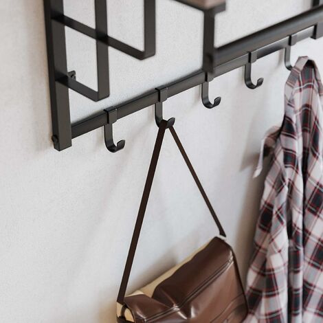 VASAGLE Perchero de Pared Vintage con Ganchos, Estante de Pared, Estante de Almacenamiento, Estante de Pared con Barra Colgante, 5 Ganchos, para Entrada, Dormitorio, Greige y Negro