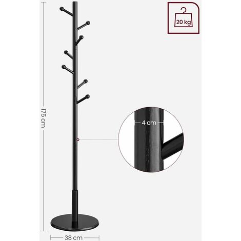 VASAGLE Perchero de Pie, Perchero para Abrigos, Perchero de Madera en Forma de Árbol con 7 Ganchos Redondos, para Ropa, Gorras, Bolsos, para Pasillo, Dormitorio, Negro