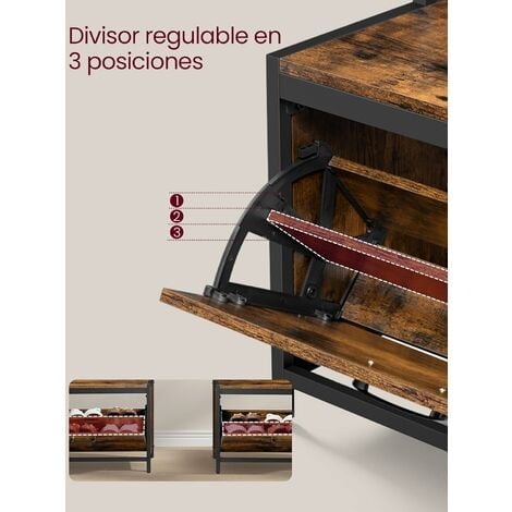 VASAGLE Perchero Zapatero, Perchero Recibidor, con Banco Zapatero, 7 Ganchos, Estante Superior, Pasillo Dormitorio Salón, Estilo Moderno, Marrón Rústico y Negro
