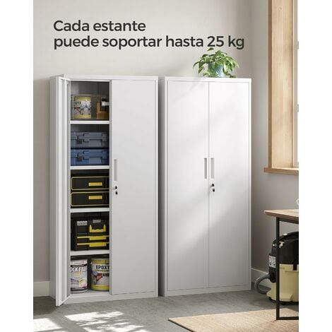 Armario de almacenamiento de garaje, gabinete de almacenamiento de metal  con 4 estantes ajustables, gabinete de archivo de acero con cerradura de 71