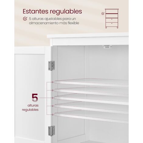 VASAGLE Mueble de Baño, Armario de Baño, Armario de Cocina, Armario Almacenaje con 2 Cajones y 2 Puertas, Estante Regulable, 30 x 60 x 110 cm, Blanco