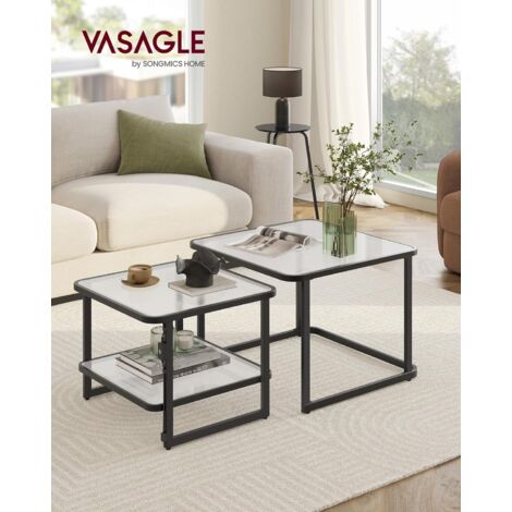 Vasagle Mesa De Centro Industrial Nido, Juego De 3 Mesas Aux