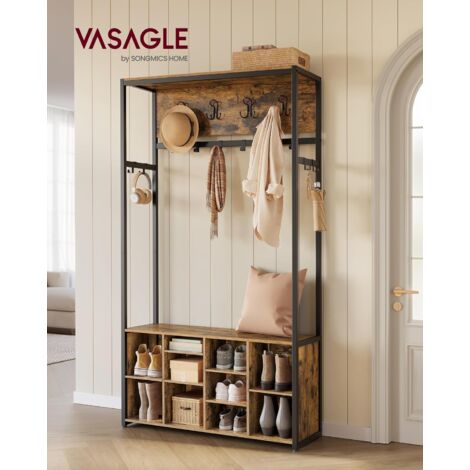 VASAGLE Perchero, Perchero Recibidor, con Banco Zapatero, Estantes