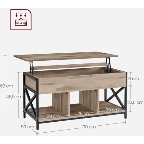 LIFEZEAL Mesa De Centro Con Tablero Elevable, Mesa De Salón Con Espacio De Almacenaje Y Compartimento Oculto, Mueble De Salón Moderno Con Patas De Pino,80 X 40 X 44,5-58 Cm (Negro