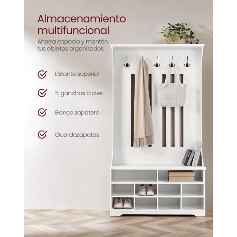 VASAGLE Perchero Recibidor, Perchero con Banco, Zapatero,