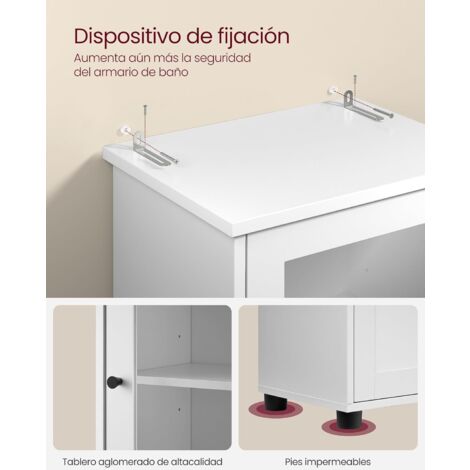 Armario Alto De Baño VASAGLE - Medidas 30x40x165 Cm, Color Blanco Nube, Con Puerta De Cristal Y Patas | Estantes Regulables Y Ahorro De Espacio