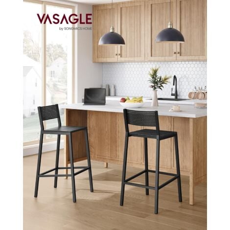 VASAGLE Taburete de Bar, Juego de 2, Taburetes Altos de Cocina, para Cocina, Comedor, Oficina, Estilo Industrial, Gris Antracita y Negro