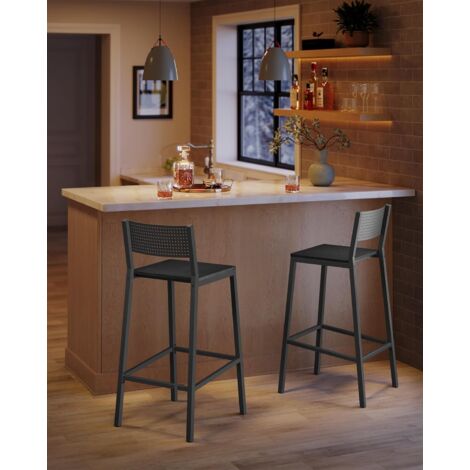 VASAGLE Taburete de Bar, Juego de 2, Taburetes Altos de Cocina, para Cocina, Comedor, Oficina, Estilo Industrial, Gris Antracita y Negro