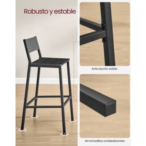 VASAGLE Taburete de Bar, Juego de 2, Taburetes Altos de Cocina, para Cocina, Comedor, Oficina, Estilo Industrial, Gris Antracita y Negro