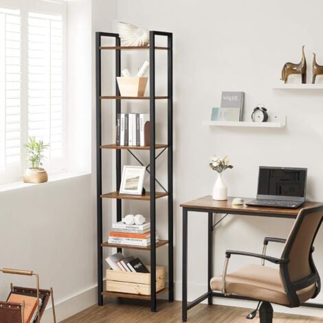VASAGLE Librería de 6 Niveles, Estantería para Libros, Estantería de Pie, para CDs y DVDs, para Oficina, Salón, Dormitorio, Cocina, 40 x 30 x 187,5 cm, Marrón Rústico y Negro por SONGMICS