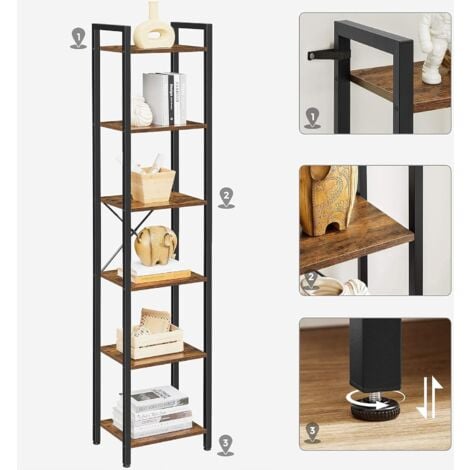 VASAGLE Librería de 6 Niveles, Estantería para Libros, Estantería de Pie, para CDs y DVDs, para Oficina, Salón, Dormitorio, Cocina, 40 x 30 x 187,5 cm, Marrón Rústico y Negro por SONGMICS