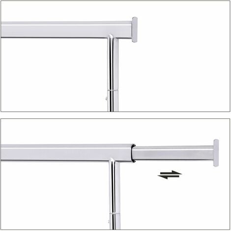 Tendedero Perchero Cromado con Ruedas Capacidad de Carga DE 90kg Longitud Ajustable 92-132cm Estilo Industrial
