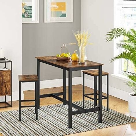 Taburetes de Bar, Juego de 2 Sillas de Bar, Taburetes de Barra de Desayuno de Cocina con Reposapiés, Industrial en Sala, Salón de Fiestas, Marrón Rústico