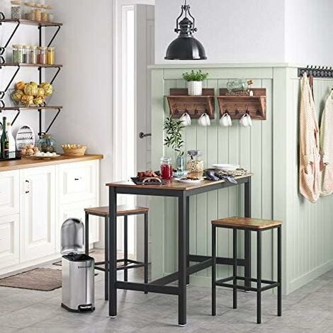 Taburetes de Bar, Juego de 2 Sillas de Bar, Taburetes de Barra de Desayuno de Cocina con Reposapiés, Industrial en Sala, Salón de Fiestas, Marrón Rústico