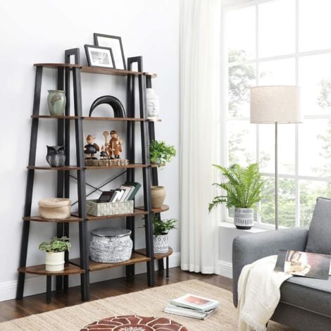 VASAGLE Estantería Escalera Vintage, Librería de 5 Niveles, Organizador de Almacenamiento, con Marco de Metal, para Sala de Estar, Cocina, Vintage y Negro, por SONGMICS