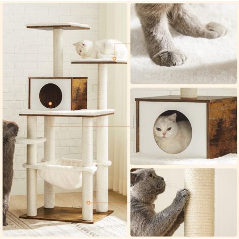 FEANDREA Árbol de Gatos, Torre de Gatos de 138cm, Marrón Rústico por SONGMICS
